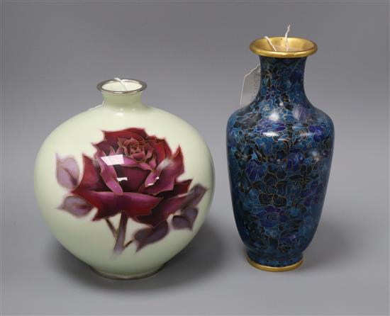 A cloisonne vase and a cloisonne enamel vase tallest 26cm